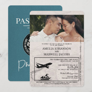 Türkisfarbenes philippinisches Reisepass-Hochzeits Einladung