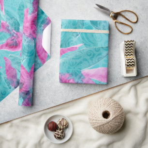 Türkisfarbenes Rosa Abstrakt Hawaiianische Blumen Geschenkpapier