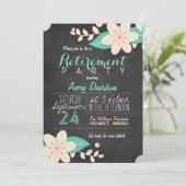 Türkisfarbenes rosa Blumenkhalkartentafel Party zu Einladung (Stehend Vorderseite)