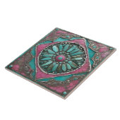 Türkisfarbenes & Rosa Boho-Mosaik-Mandala-Kunstwer Fliese (Seite)