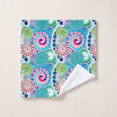 Türkisfarbenes, rosa, mehrfarbiges Fraktal Badhandtuch Set (Waschlappen)