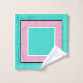 Türkisfarbenes rosa Schwarzes Blockmuster Badhandtuch Set (Waschlappen)