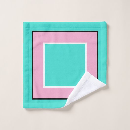 Türkisfarbenes rosa Schwarzes Blockmuster Badhandtuch Set (Waschlappen)