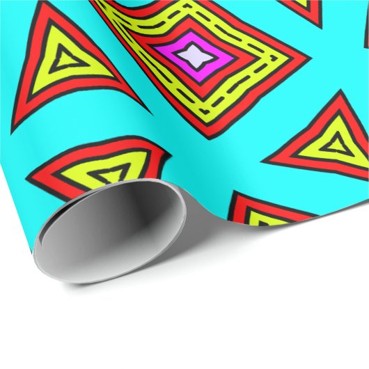 Türkisfarbenes, rotes, gelbes und Lila geometrisch Geschenkpapier (Rolleneckpunkt)