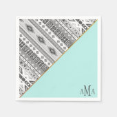 Türkisfarbenes Schwarz-weißes Aztec Tribal Monogra Serviette (Vorderseite)