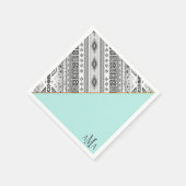 Türkisfarbenes Schwarz-weißes Aztec Tribal Monogra Serviette (Ecke)