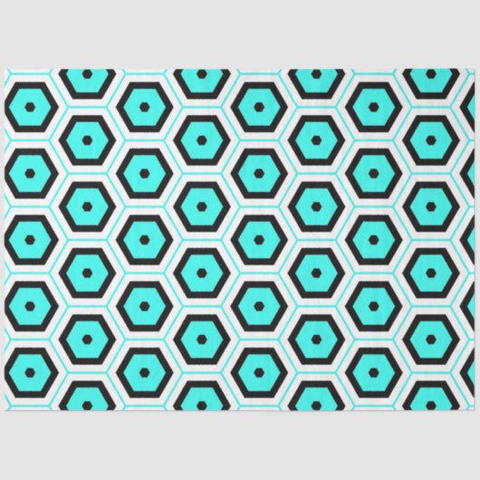 Türkisfarbenes Schwarz-weißes Honeycomb Geometrisc Seidenpapier (Vorderseite)