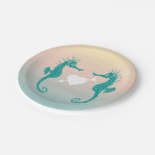 Türkisfarbenes Seepferd Blue Peach Beach Hochzeits Pappteller (Schrägansicht)