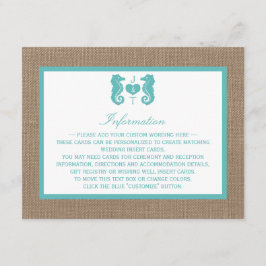 Türkisfarbenes Seepferd Burlap Beach Wedding Colle Begleitkarte