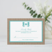 Türkisfarbenes Seepferd Burlap Beach Wedding Colle RSVP Karte (Stehend Vorderseite)
