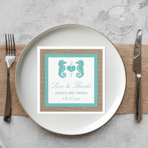 Türkisfarbenes Seepferd Burlap Beach Wedding Colle Serviette
