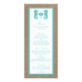 Türkisfarbenes Seepferd Burlap Beach Wedelmenü Werbekarte (Vorne)