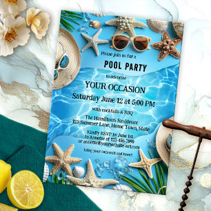 Türkisfarbenes Sommerpool-Party Einladung