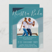 Türkisfarbenes Spanisches Wedding Nuestra Boda FOT Postkarte (Vorne/Hinten)