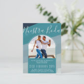 Türkisfarbenes Spanisches Wedding Nuestra Boda FOT Postkarte (Stehend Vorderseite)
