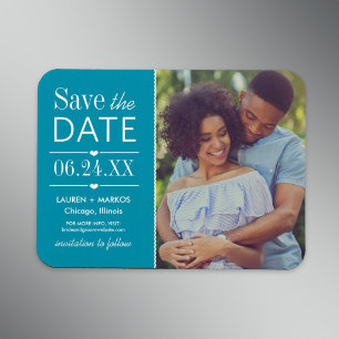 Türkisfarbenes Split-Panel-Foto „Save the Date“ Magnet