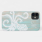 Türkisfarbenes Strandholz-Oktopus-Monogramm Case-Mate iPhone Hülle (Rückseite (Horizontal))