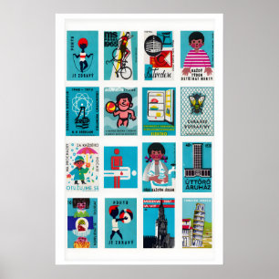 Türkisfarbenes Streichholzschachtel-Label-Raster,  Poster