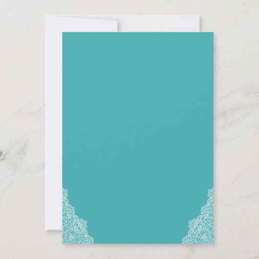 Türkisfarbenes String Lights & Lace Wedding Foto Einladung (Rückseite)