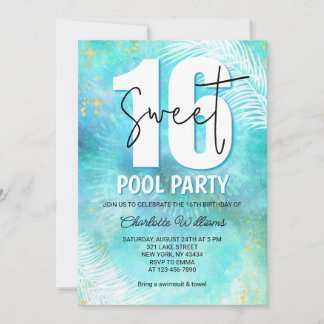 Türkisfarbenes Sweet 16 Poolparty-Geburtstagsfeier Einladung