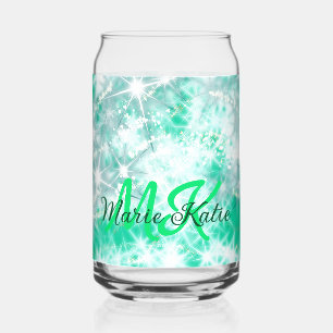 Türkisfarbenes Teal-Achat-Aqua-Monogramm Buchstabe Dosenglas