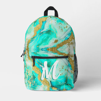 Türkisfarbenes Teal Alkohol-Tinte Faux-Gold Maßanf Bedruckter Rucksack