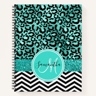 Türkisfarbenes Teal-Faux-Glitter-Leoparden-Druck-M Notizblock
