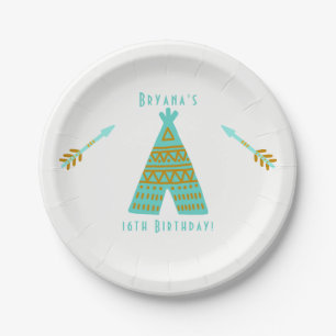 Türkisfarbenes Teal Gold Tipi Süße 16 Geburtstagsf Pappteller