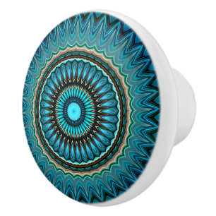 Türkisfarbenes Teal Grünes Mandala-Rundsternmuster Keramikknauf