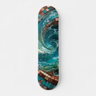 Türkisfarbenes Teal-Mosaik-Welle Skateboard