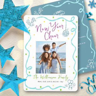 Türkisfarbenes Teal Neujahrs-Cheer Foto Handgezeic Feiertagskarte