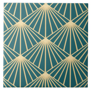 Türkisfarbenes Teal- und Gold-Art-Deco-Ventilator- Fliese