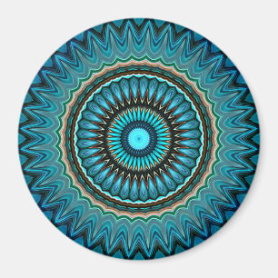 Türkisfarbenes Tealgrünes Mandala-Rundsternmuster Magnet