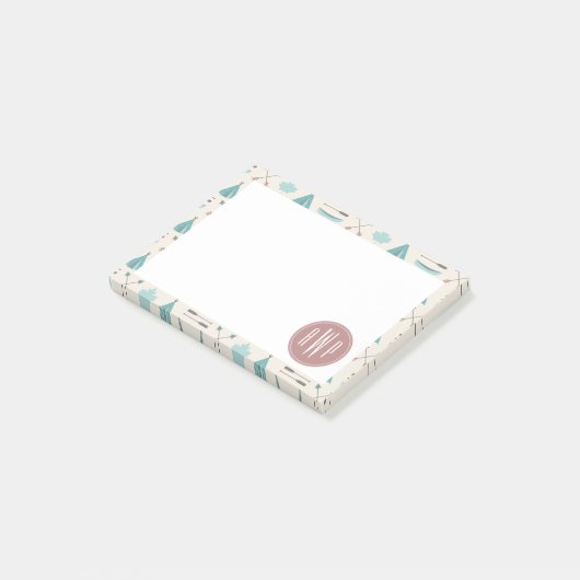 Türkisfarbenes Tipi-Monogramm-Muster Post-it Klebezettel (angewinkelt)