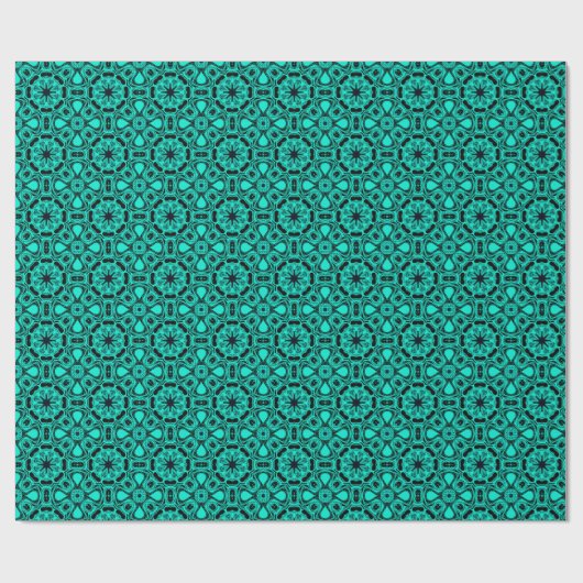 Türkisfarbenes und blaues Kaleidoskop-Fraktalmuste Geschenkpapier (Flach)