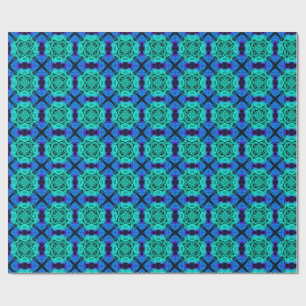Türkisfarbenes und blaues Kaleidoskop-Fraktalmuste Geschenkpapier