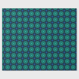 Türkisfarbenes und blaues Kaleidoskop-Fraktalmuste Geschenkpapier