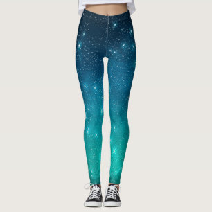 Türkisfarbenes und blaues Sternenhimmel-Gradient Leggings