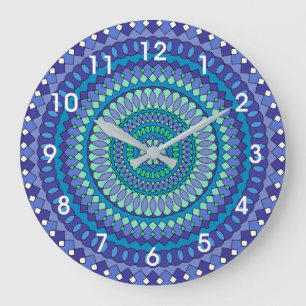 Türkisfarbenes und blaugrünes Mandala  Große Wanduhr