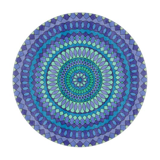 Türkisfarbenes und blaugrünes Mandala Schneidebrett (Vorderseite)