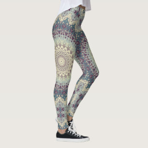 Türkisfarbenes und cremefarbenes Mandala-Musterdes Leggings