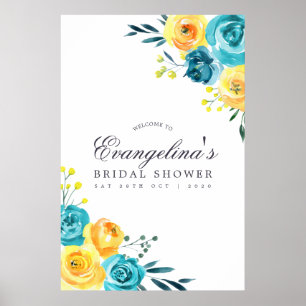 Türkisfarbenes und gelbes florales Willkommen zur  Poster