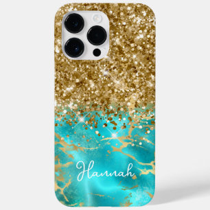Türkisfarbenes und glitzerndes goldenes glamouröse Case-Mate iPhone 14 pro max hülle