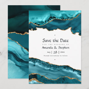 Türkisfarbenes und goldenes Achat-Hochzeits-Save-t Save The Date