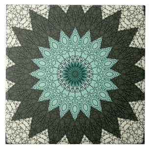 Türkisfarbenes und grünes geometrisches Mandala-Mu Fliese