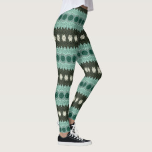 Türkisfarbenes und grünes geometrisches Mandala-Mu Leggings