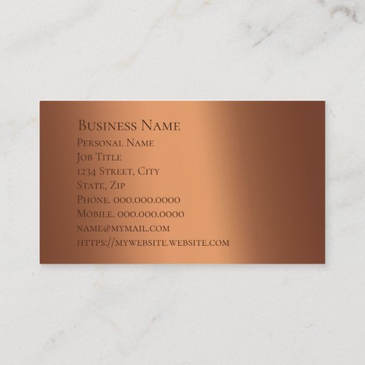 Türkisfarbenes und kupfergeführtes Unternehmen Visitenkarte (Rückseite)