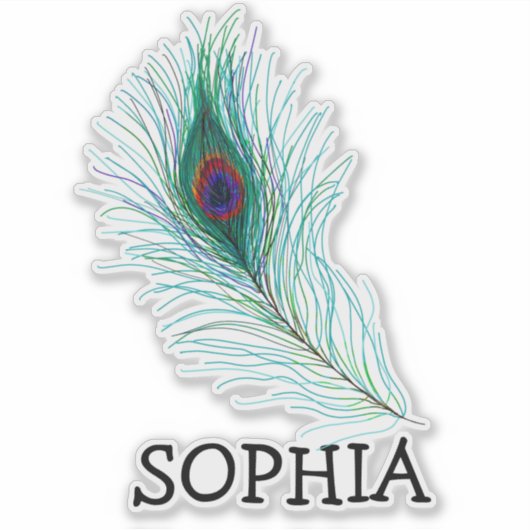 Türkisfarbenes und Lila Pfauenfederetikett Aufkleber (Vorderseite)