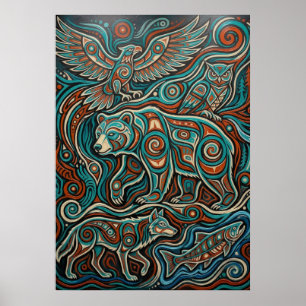 Türkisfarbenes und rotes Spirit-Artwork Poster