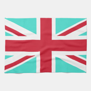 Türkisfarbenes und rotes Union Jack Geschirrtuch